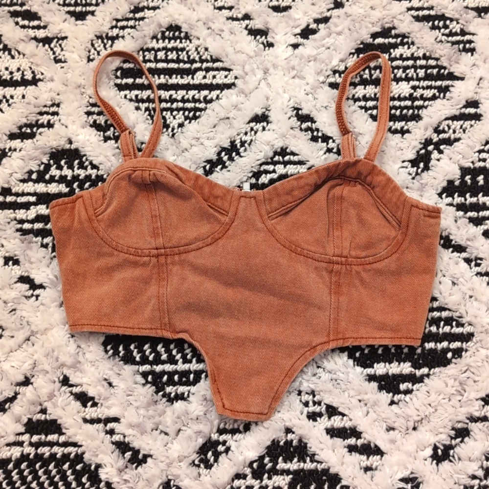 Sweetheart Denim Brown Corset Crop Top